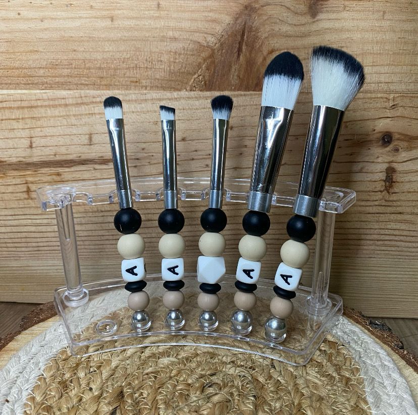 Set pinceaux de maquillage modèle « Marbré orange &amp; vieux rose »