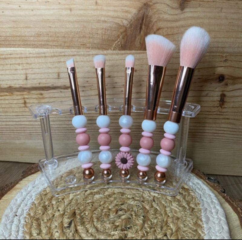Set pinceaux de maquillage modèle « Fleur rose &amp; nacré »