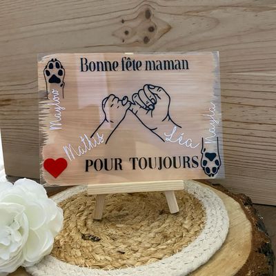 Plaque plexiglass/verre personnalisée modèle « mains famille 1 enfant 2 animaux »