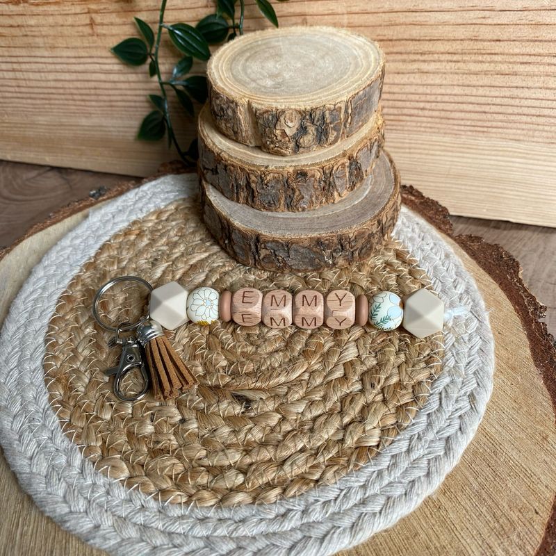 Porte-clés personnalisé modèle « printemps doré &amp; beige »