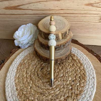 Stylo simple « beige, bois &amp; feuille »