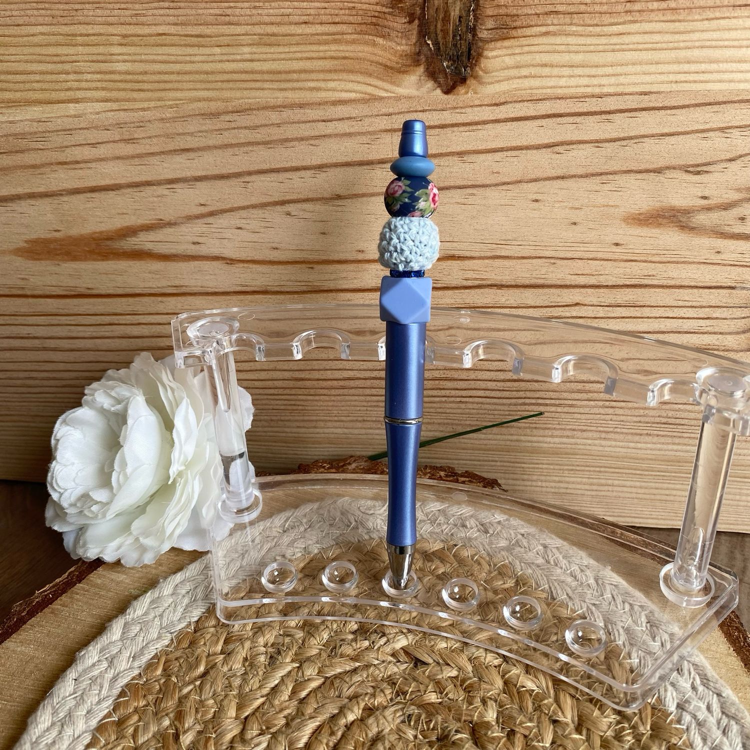 Stylo simple « Bleu &amp; fleur »