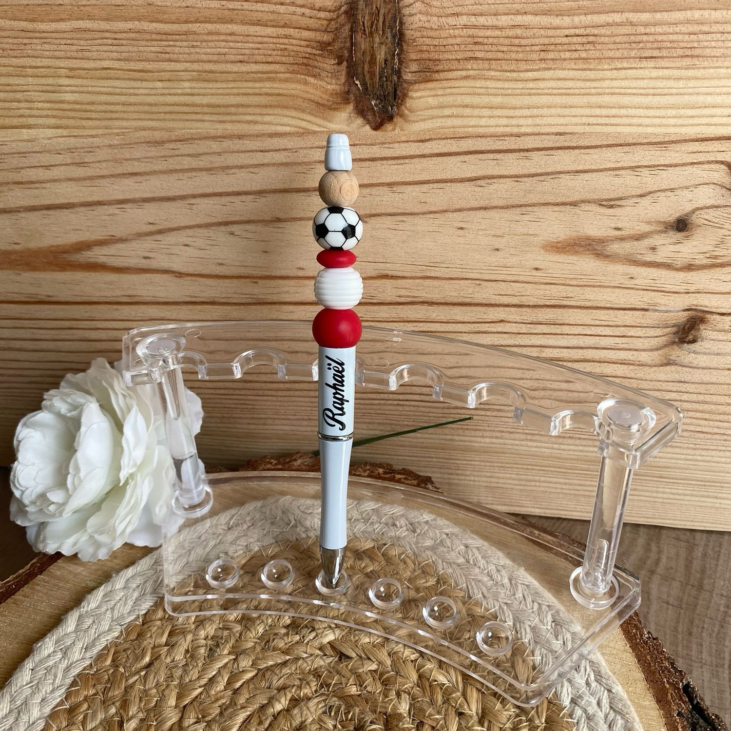 Stylo simple « ballon blanc &amp; rouge »