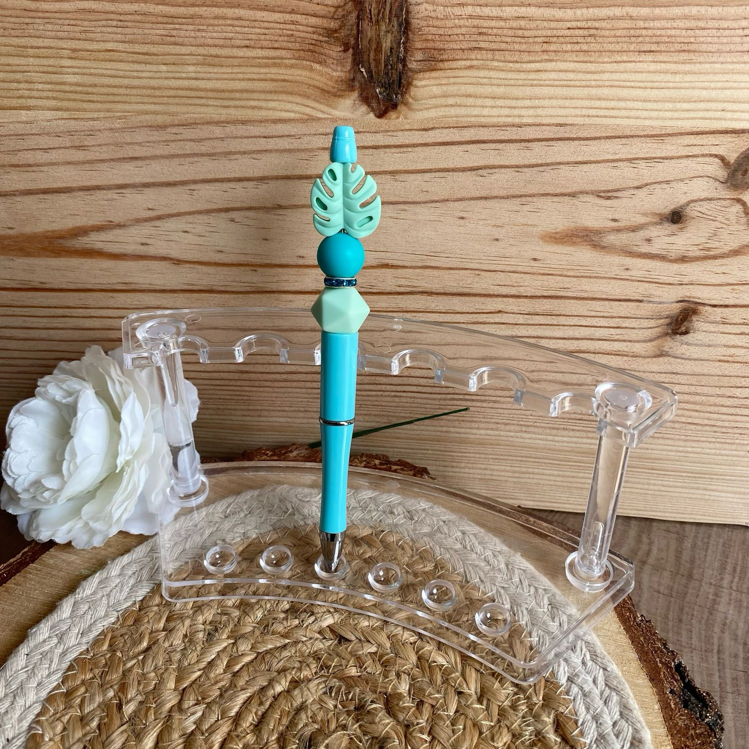 Stylo fantaisie « Feuille vert d’eau &amp; turquoise »