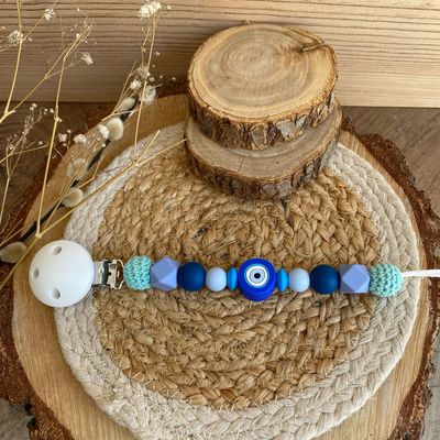 Attache-tétine fantaisie modèle &quot; œil bleu &quot;