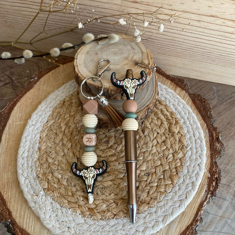 Coffret porte-clés + stylo modèle « western taureau »