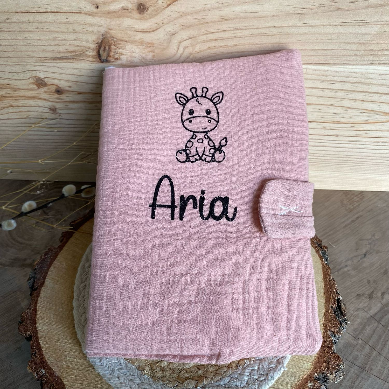 Protège carnet de santé en gaz de coton « rose »