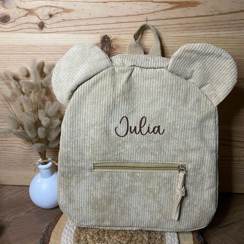 Sac à dos ourson « velours côtelé beige »