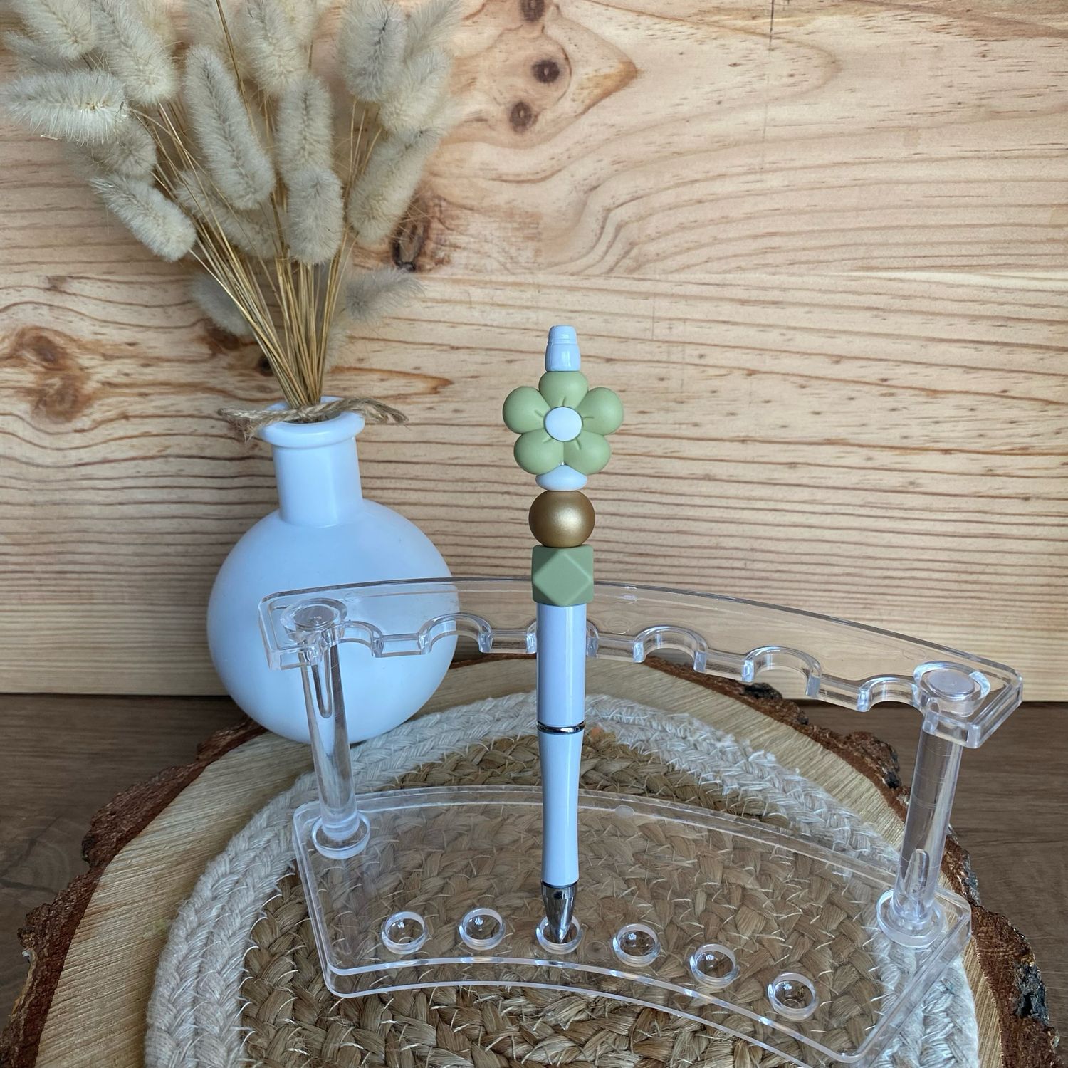 Stylo fantaisie « fleur verte &amp; doré »