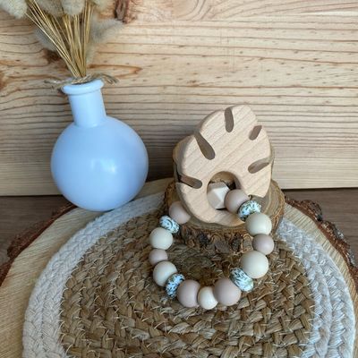 Anneau de dentition modèle « Beige &amp; fleuri »
