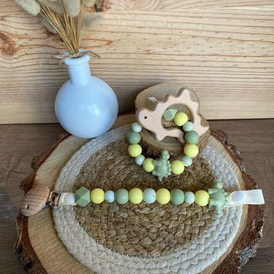 Coffret duo fantaisie modèle « dinosaure vert &amp; jaune »