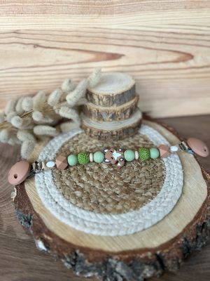 Attache-doudou « renard marron &amp; vert »