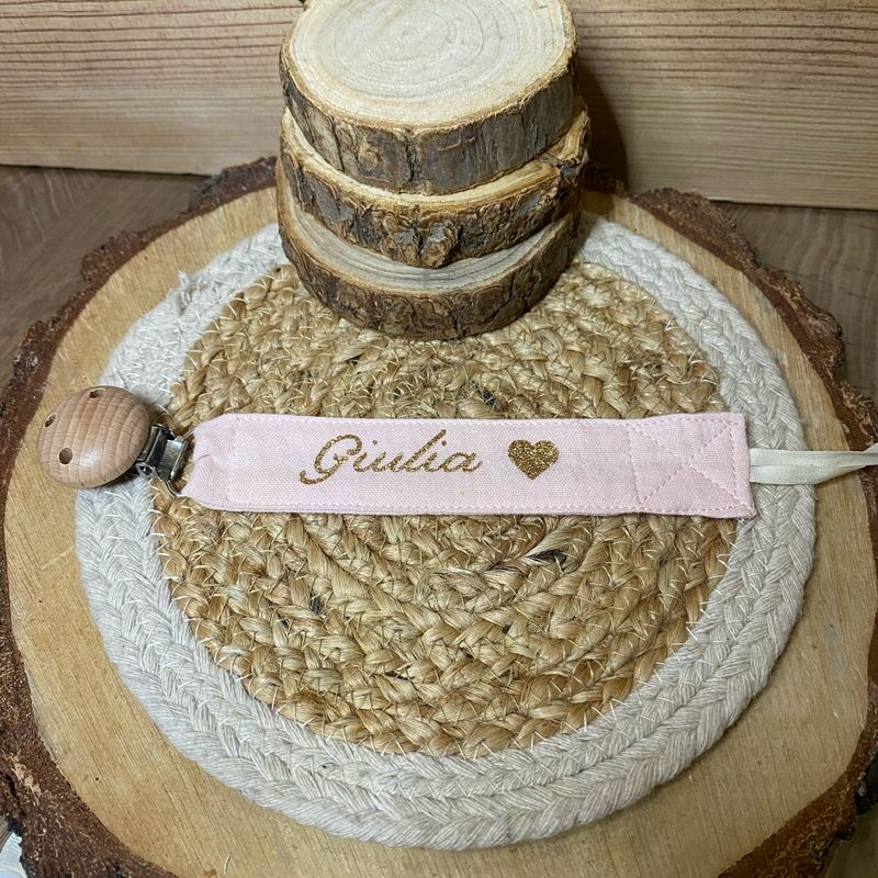 Attache-tétine en tissu personnalisée couleur « rose clair »