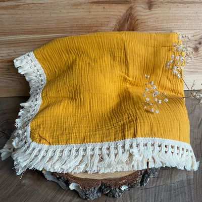 Couverture jaune moutarde en gaz de coton