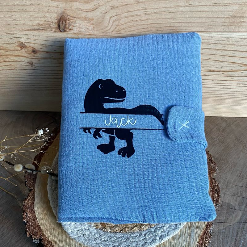 Protège carnet de santé en gaz de coton « bleu »