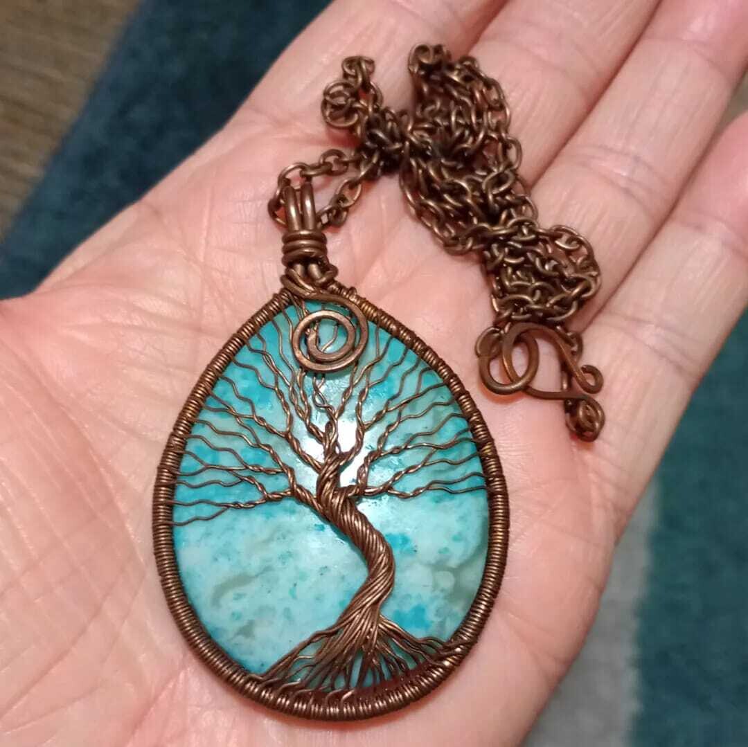 Larimar Tree of Life wire wrapped necklace