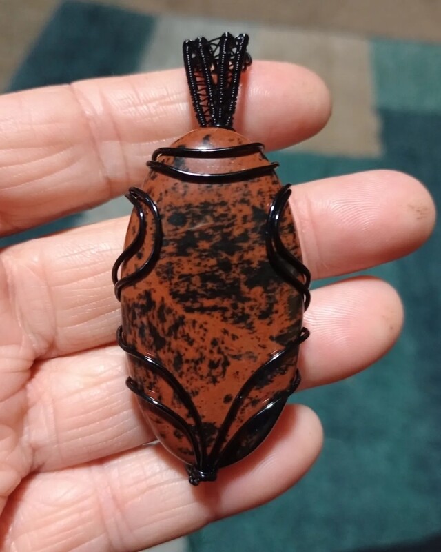 Mahogany Obsidian wire wrapped pendant and necklace