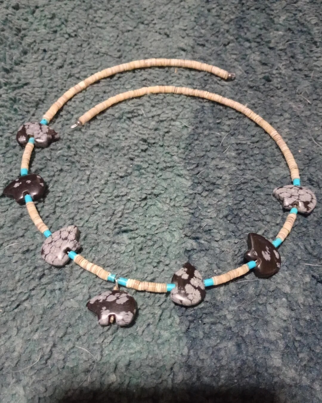 17&quot; choker Snowflake obsidian bear memory wire necklace 