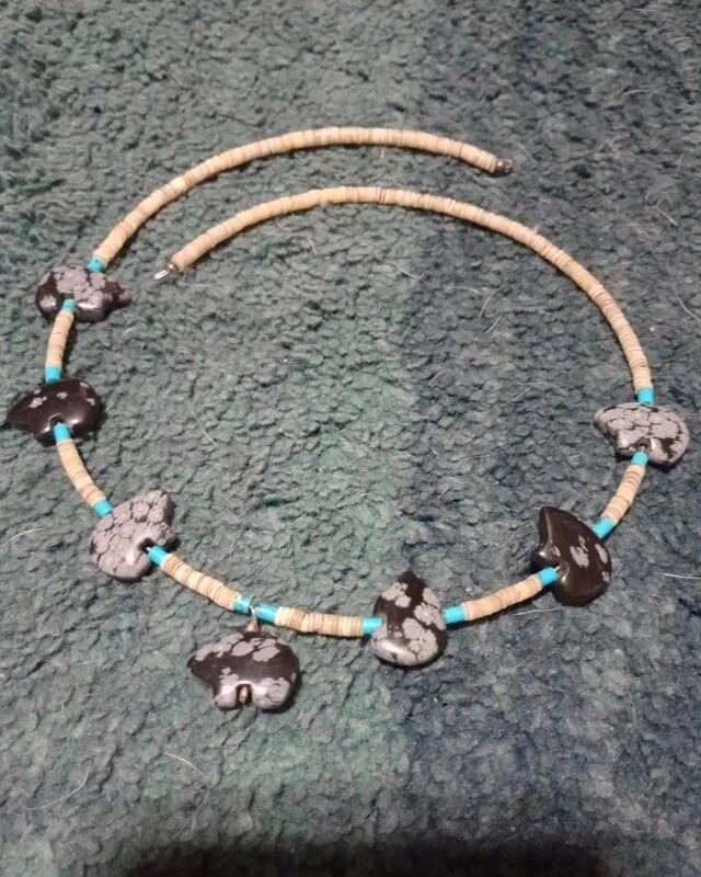 17&quot; choker Snowflake obsidian bear memory wire necklace 