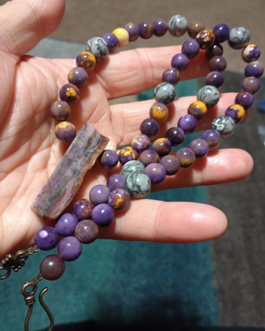 Rain Forest Jade, Mapstone Jasper, raw pink opal necklace, 19.5&quot;