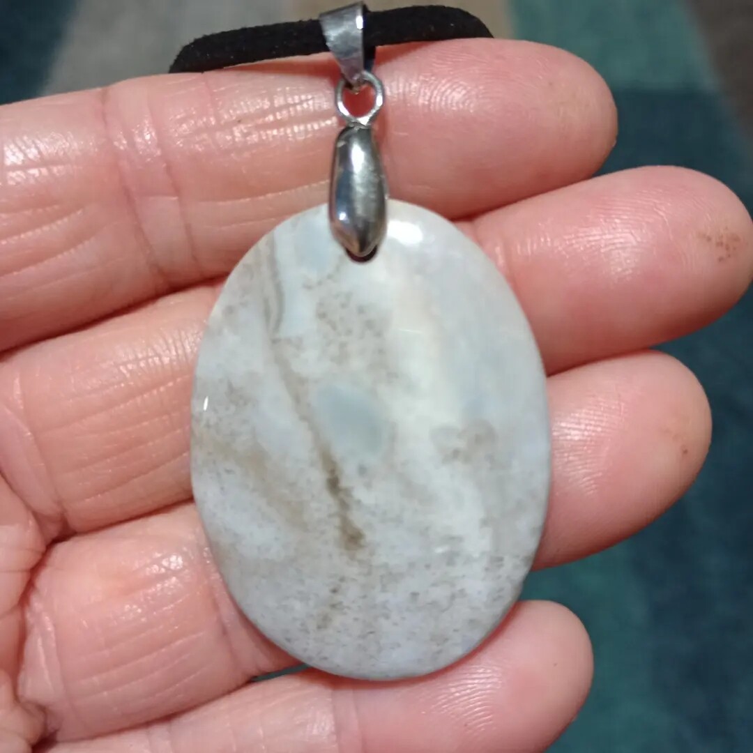 Agate Pendant necklace, blue, brown, grey and white hues