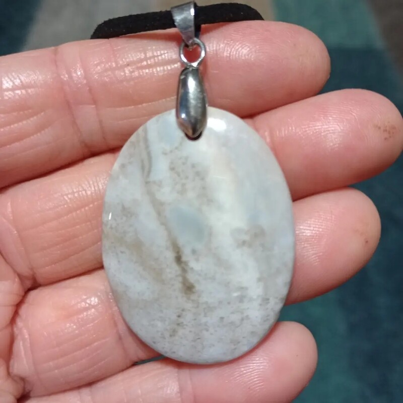 Agate Pendant necklace, blue, brown, grey and white hues