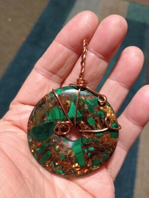 Malachite Bronzite 50mm pendant, style 2