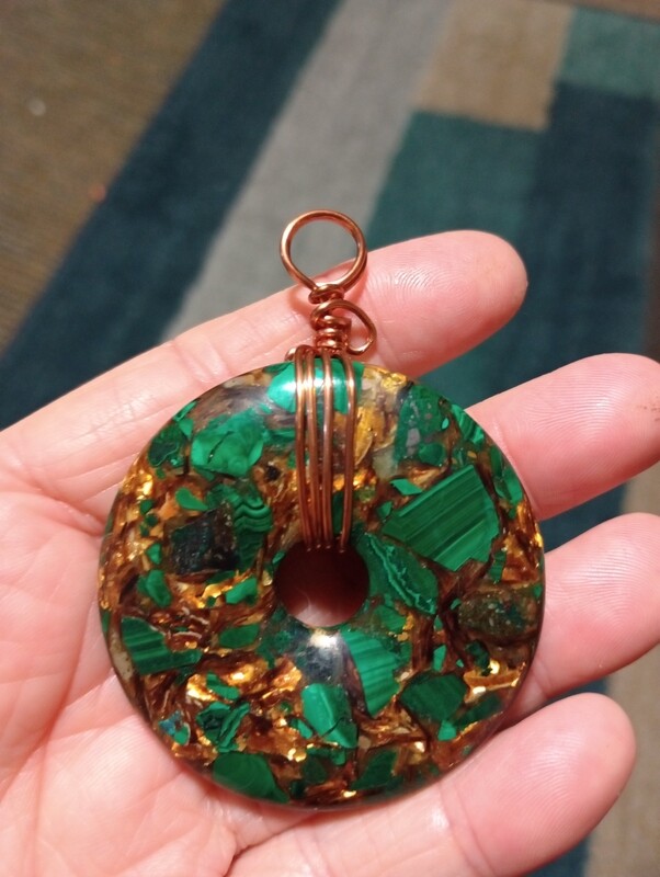 Malachite Bronzite 50mm pendant, style 1