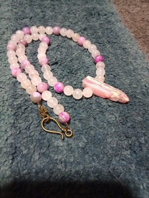 Rose quartz, Sugilite, Raw Pink Opal necklace, 18"
