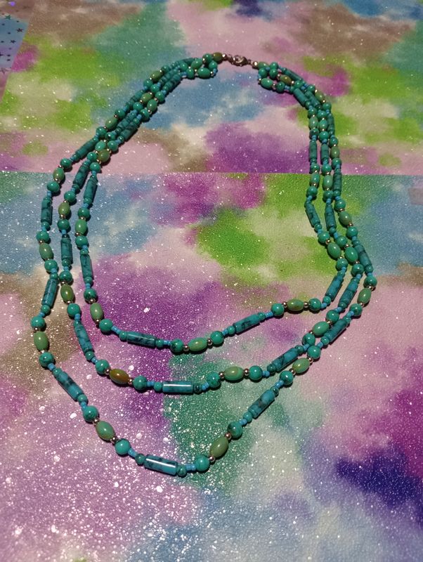 Blue bead three strand necklace