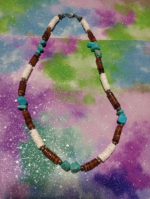16&quot; Heishi shell + Turquoise necklace