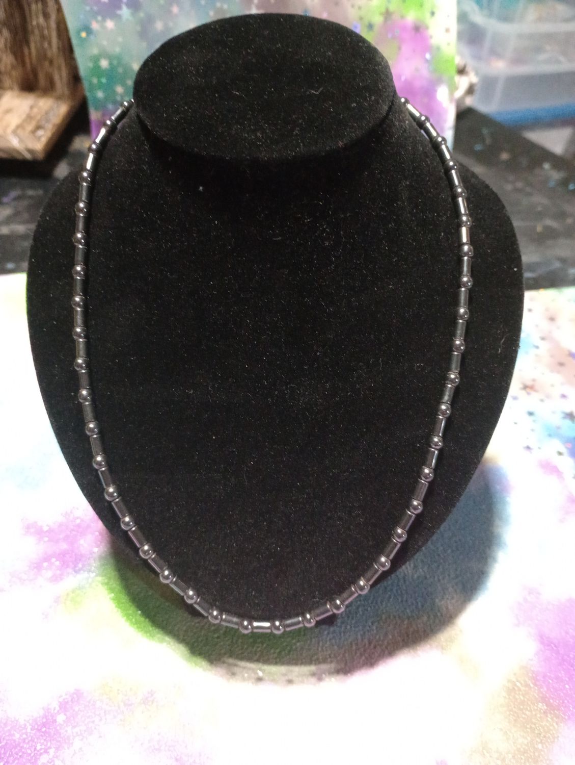Black metallic coated necklace 16&quot;