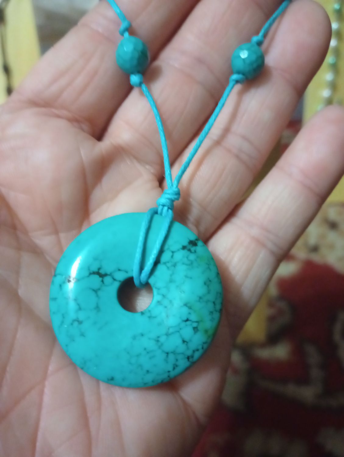 Blue Howlite, 30MM donut basic macrame necklace with faceted howlite beads.