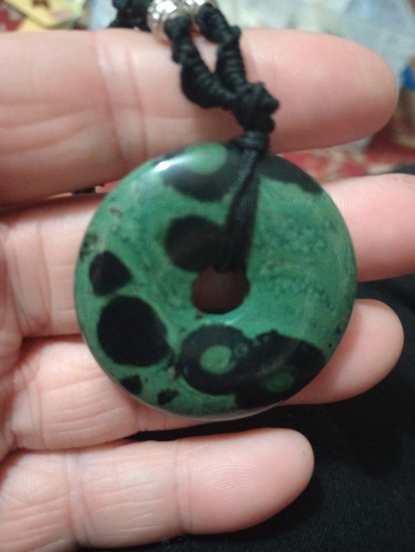 Kambaba Jasper, 40MM donut in macrame cord and silver toggle.