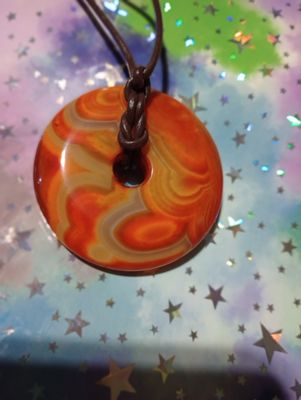 Red Banded Agate 50mm donut necklace