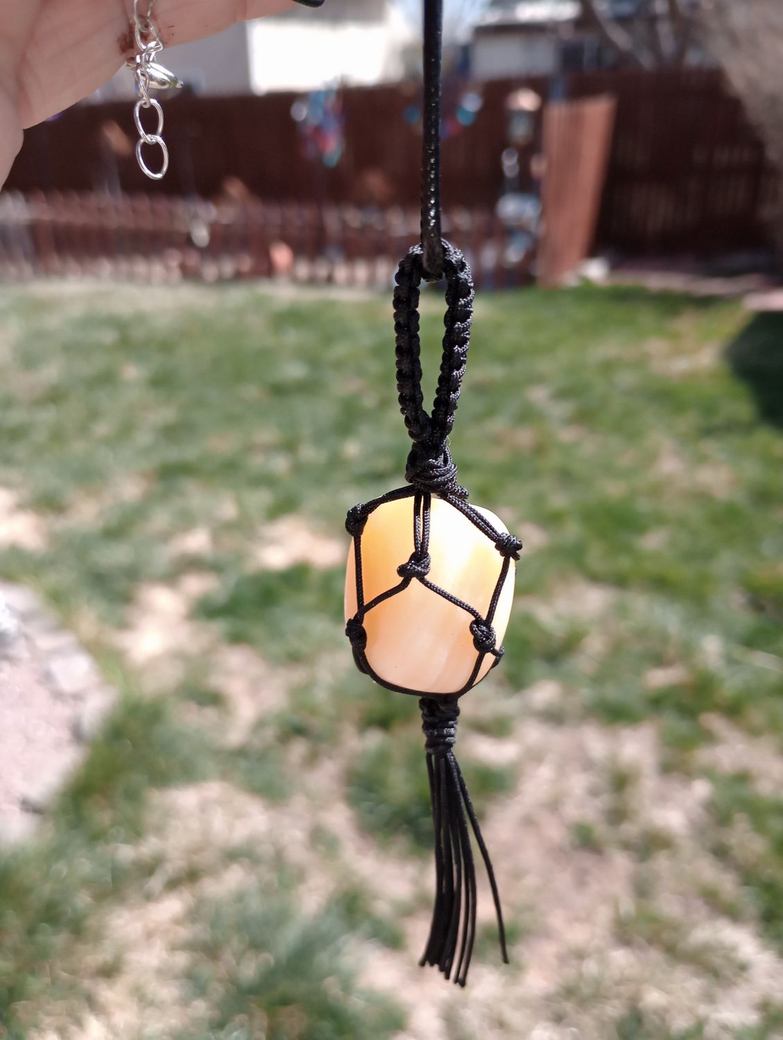 Yellow Jade macrame dangler
