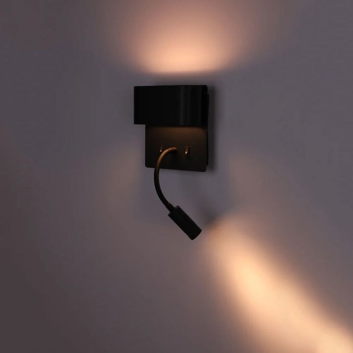 Dual-Source LED Wall Sconce with Adjustable Gooseneck Reading Bedside Lamp - Black - 3000k 10W+3W