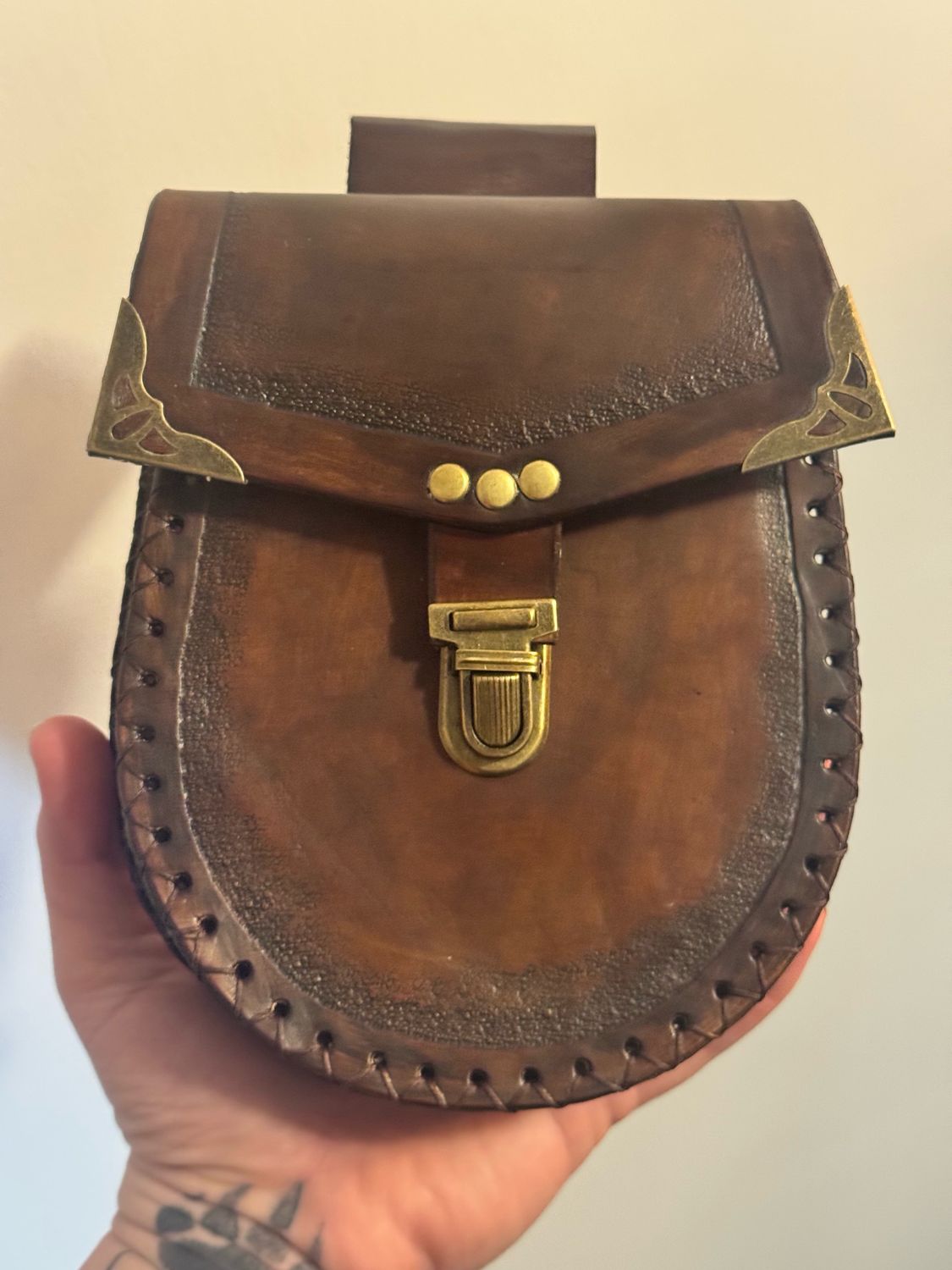Brown Leather And Brass Pouch