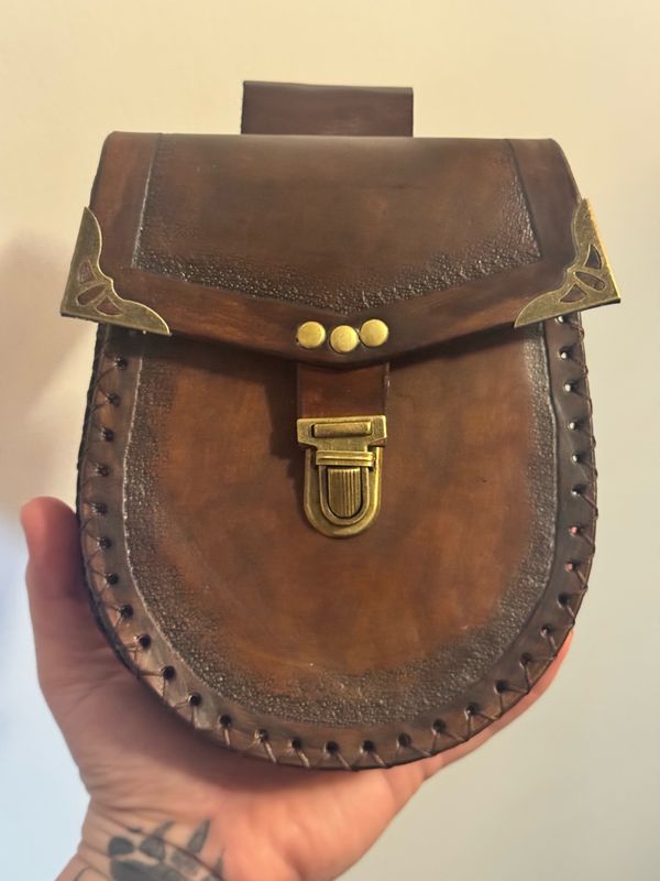 Brown Leather And Brass Pouch
