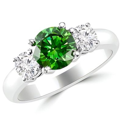 1.56 ct Lab Created Round Brilliant Cut Green Diamond Ring