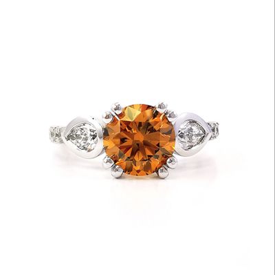1.56 Lab Created Round Brilliant Cut Orange Diamond Ring