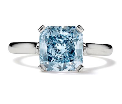 2.16 carats Lab Created Square Cornered Cut Blue Diamond Ring