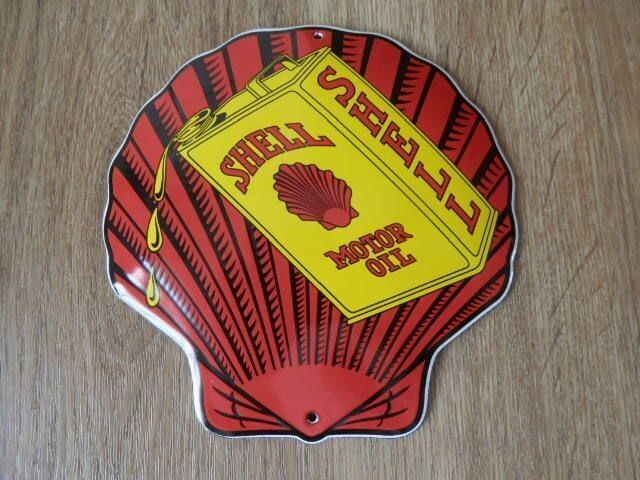 Emaille schildje schelp Shell rood