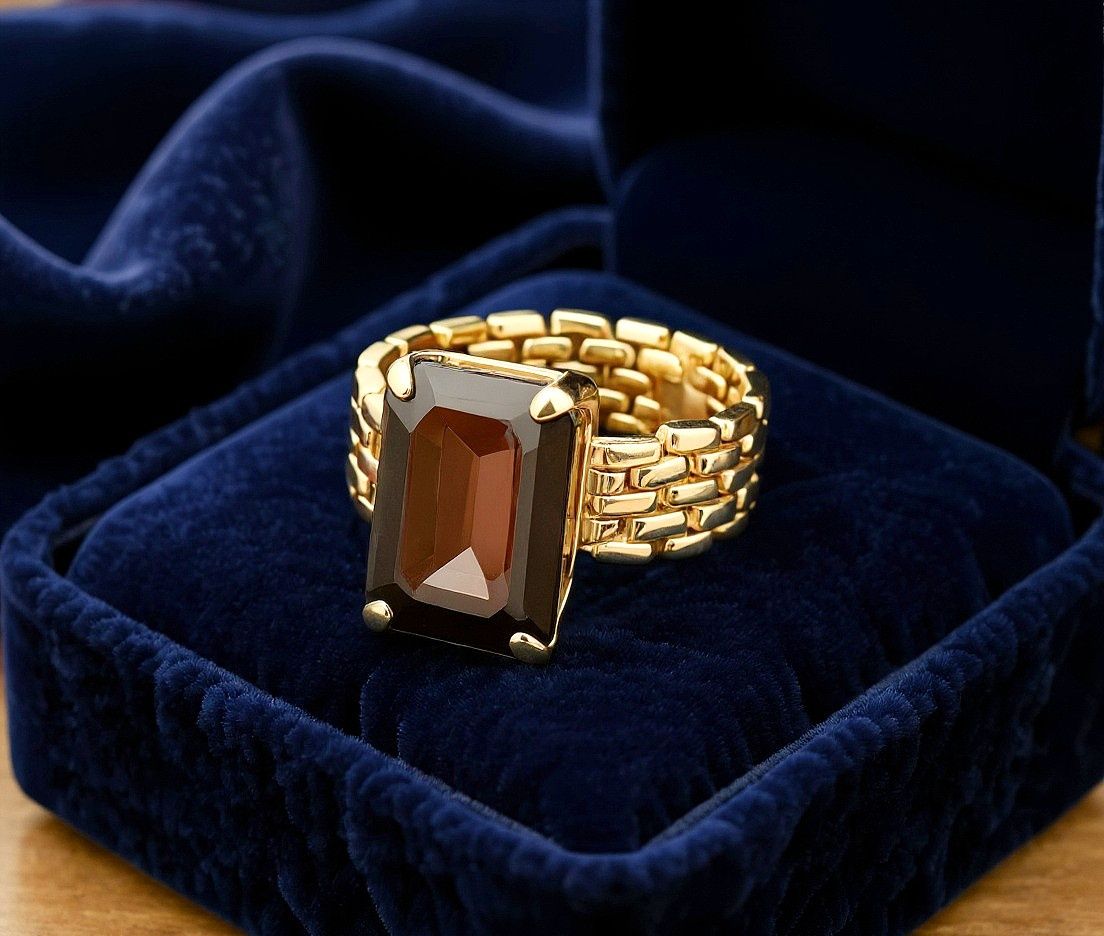 Smoky Quartz- Gold Panther Link Ring