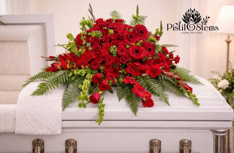Crimson Tribute Casket Spray Crimson Tribute Casket Spray