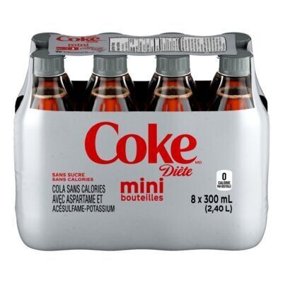 COKE DIÈTE Boisson gazeuse diète 8X300 ML - MINI BOUTEILLES