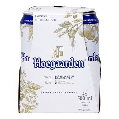 HOEGAARDEN Bière blanche belge 4X500 ML - CANETTES 4.9%ALC
