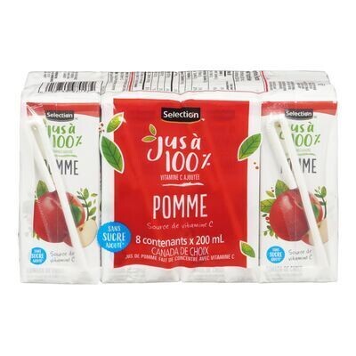 SELECTION Jus de pomme sans sucre ajouté 8X200 ML