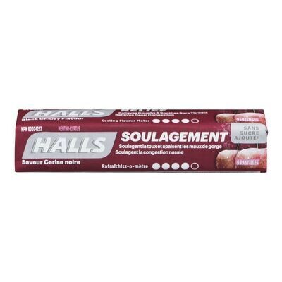 HALLS Pastilles contre la toux à saveur de cerise noire sans sucre ajouté, Mentho-Lyptus 9 PASTILLES