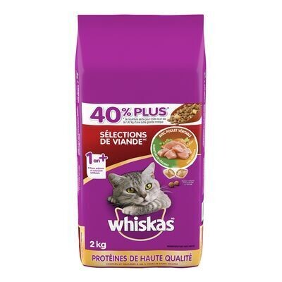 WHISKAS Nourriture pour chats adultes avec poulet véritable 2 KG
